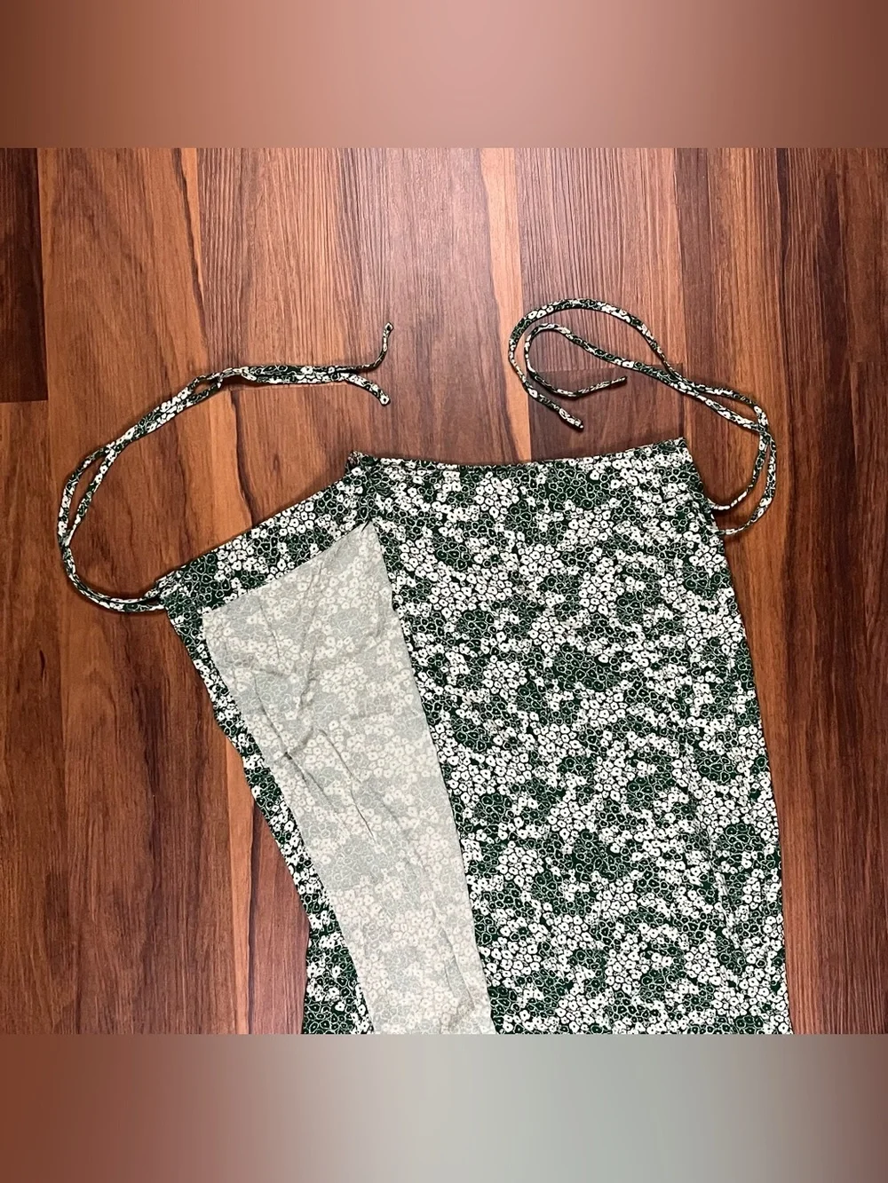 Free People green and white floral wrap around tie waist midi skirt